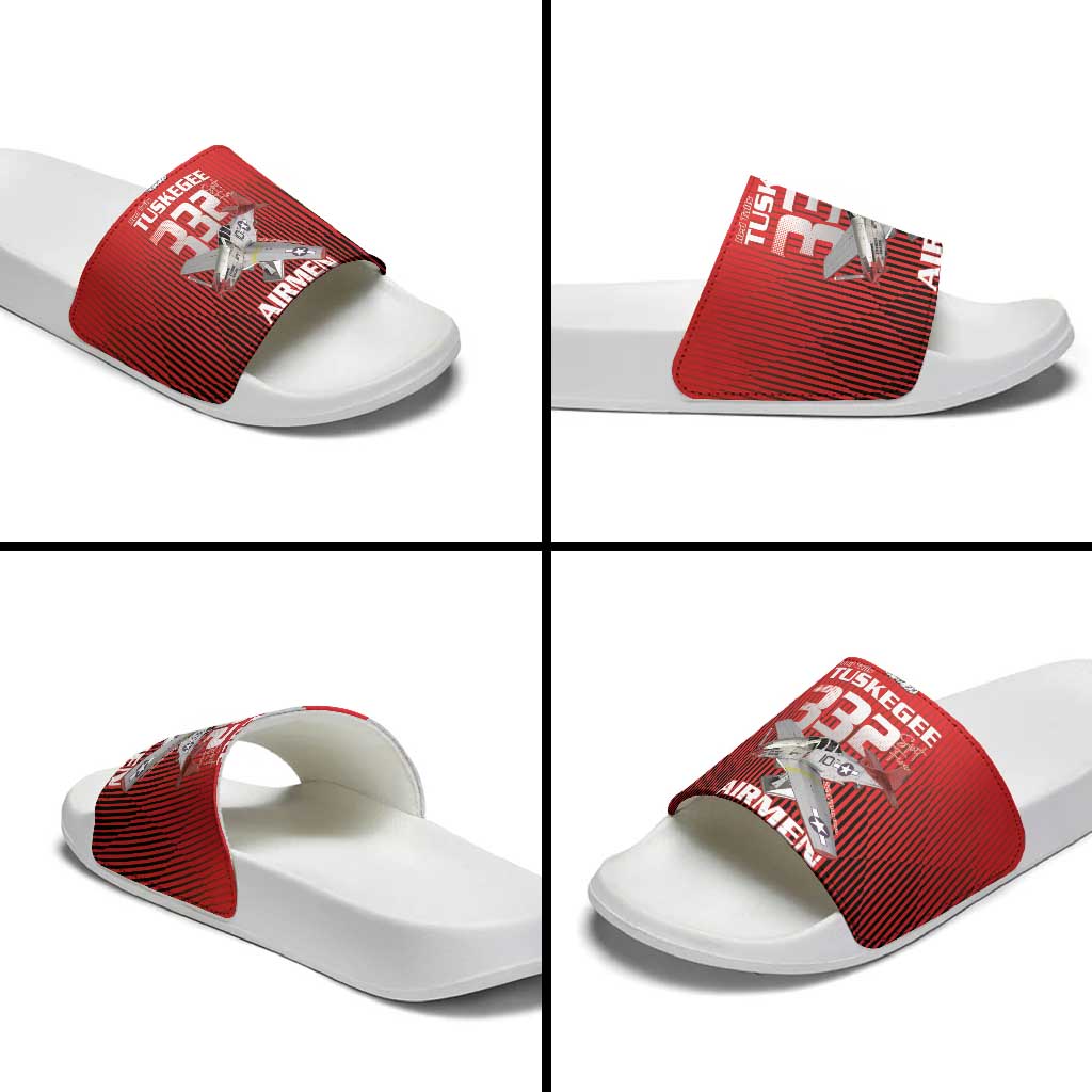 Tuskegee Red Tails Airmen Slide Sandals P-51 Mustang 332nd Fighter Group - Black Red