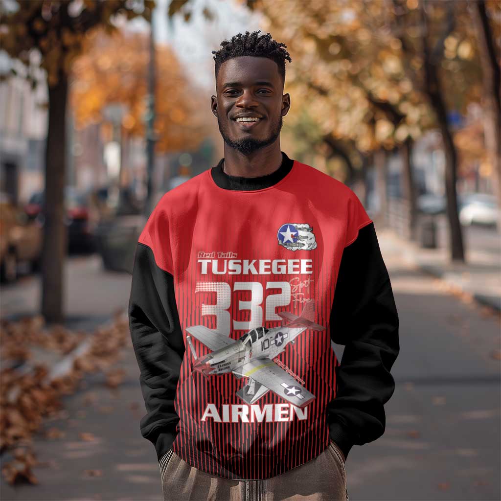 Tuskegee Red Tails Airmen Sweatshirt 332nd Fighter Group - Black Red - African Pride