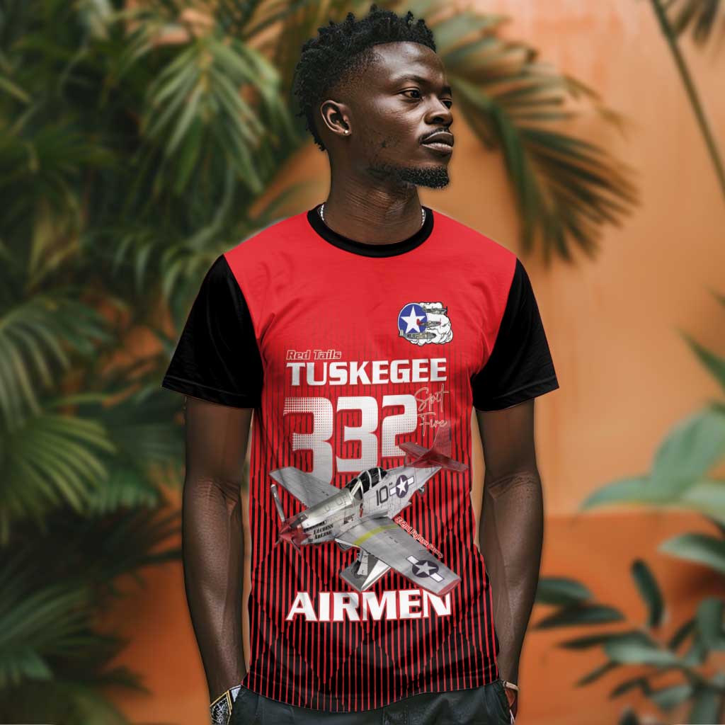 Tuskegee Red Tails Airmen T shirt 332nd Fighter Group - Black Red - African Pride