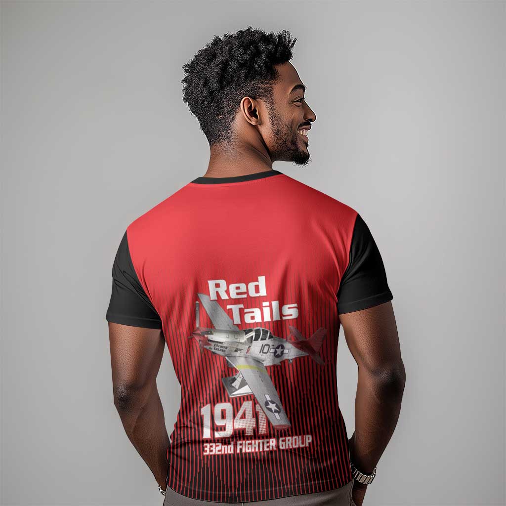 Tuskegee Red Tails Airmen T shirt 332nd Fighter Group - Black Red - African Pride