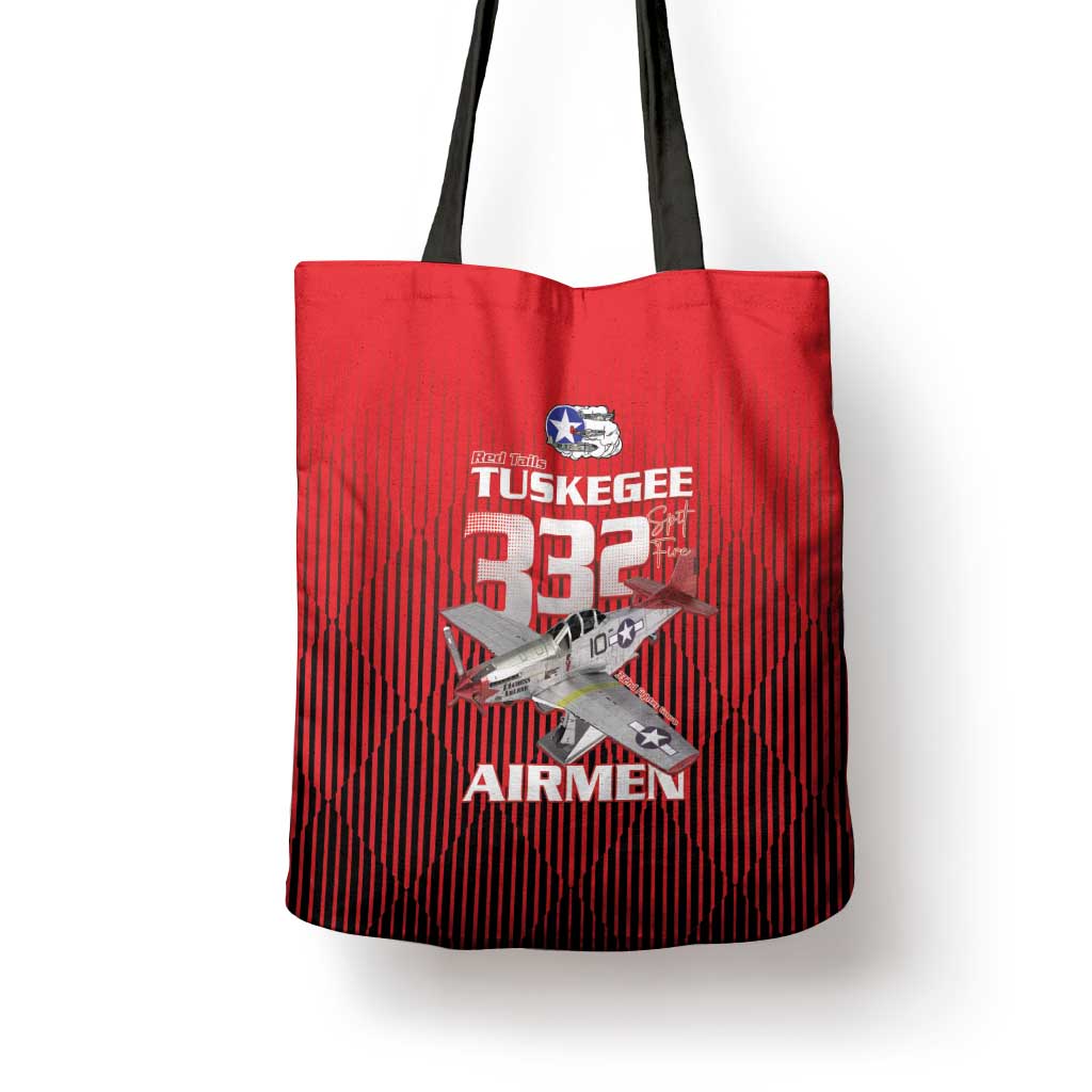 Tuskegee Red Tails Airmen Tote Bag P-51 Mustang 332nd Fighter Group - Black Red