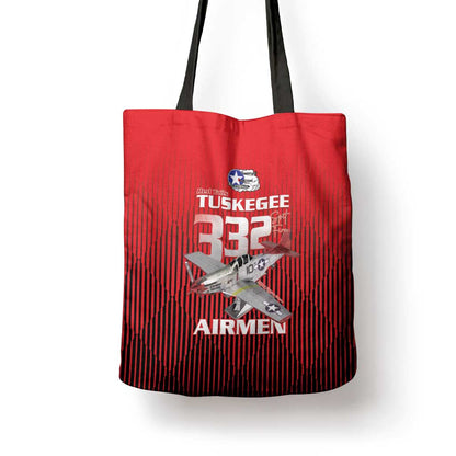 Tuskegee Red Tails Airmen Tote Bag P-51 Mustang 332nd Fighter Group - Black Red