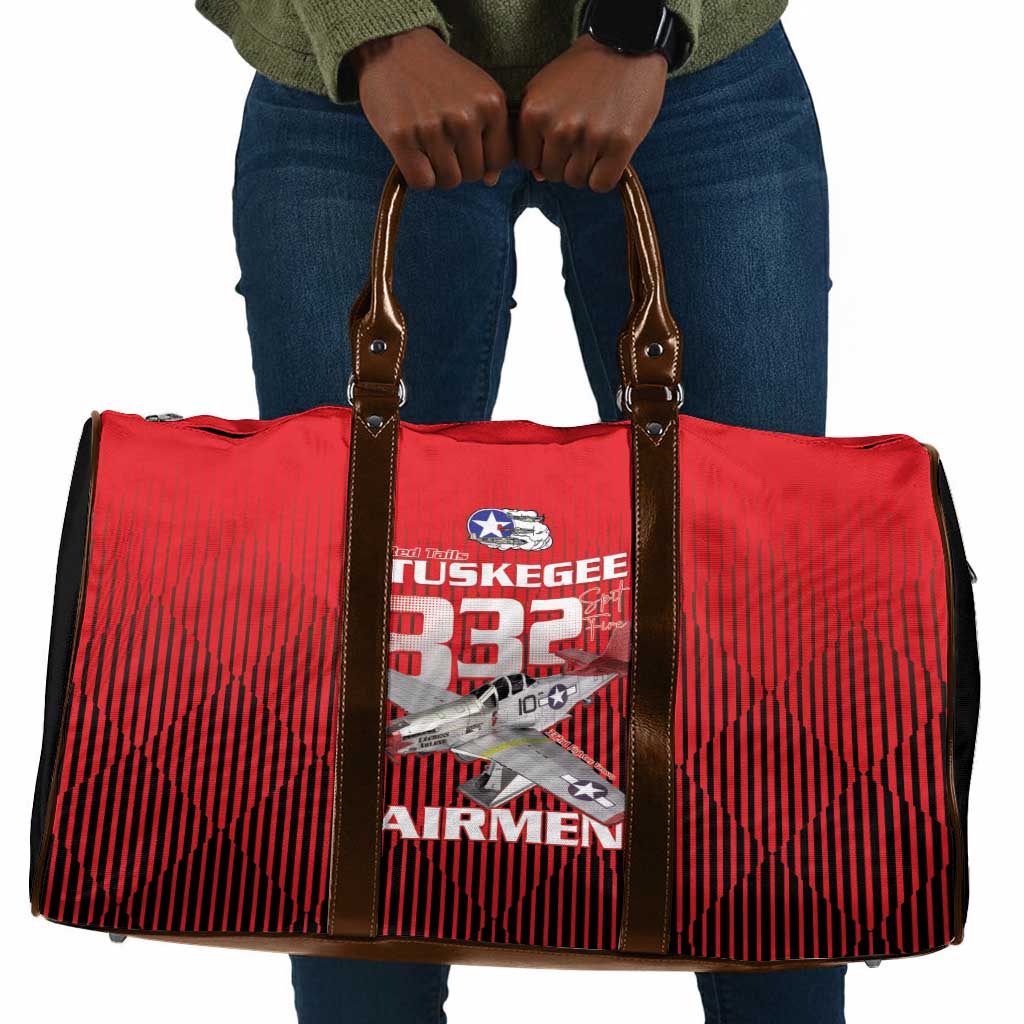 Tuskegee Red Tails Airmen Travel Bag P-51 Mustang 332nd Fighter Group - Black Red