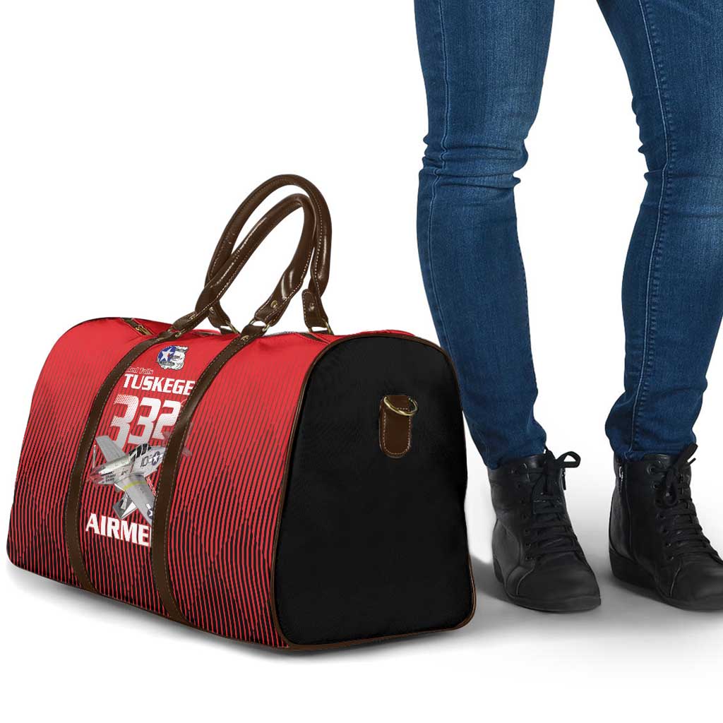Tuskegee Red Tails Airmen Travel Bag P-51 Mustang 332nd Fighter Group - Black Red