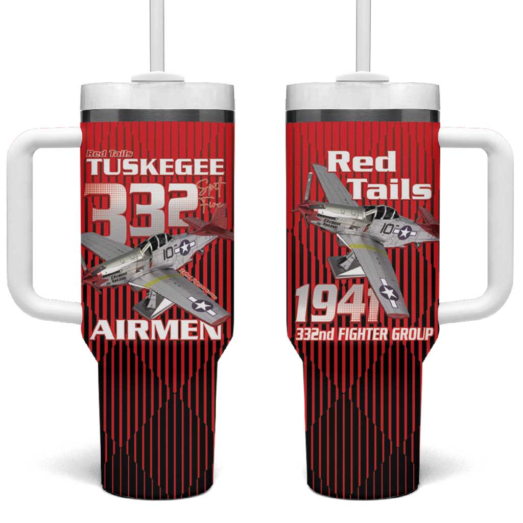 Tuskegee Red Tails Airmen Tumbler With Handle 332nd Fighter Group - Black Red - African Pride
