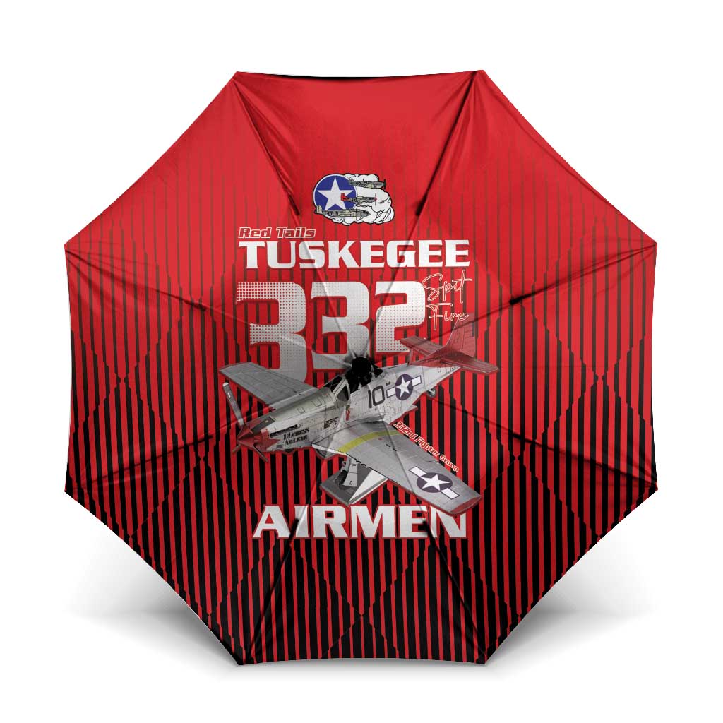 Tuskegee Red Tails Airmen Umbrella P-51 Mustang 332nd Fighter Group - Black Red