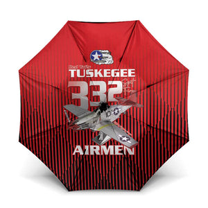 Tuskegee Red Tails Airmen Umbrella P-51 Mustang 332nd Fighter Group - Black Red