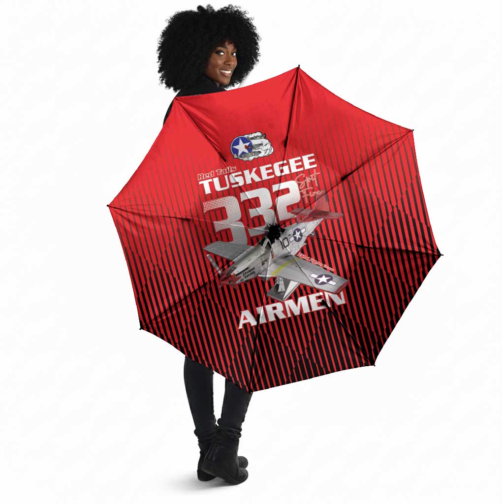 Tuskegee Red Tails Airmen Umbrella P-51 Mustang 332nd Fighter Group - Black Red