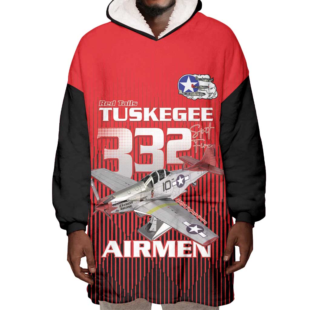 Tuskegee Red Tails Airmen Wearable Blanket Hoodie 332nd Fighter Group - Black Red - African Pride