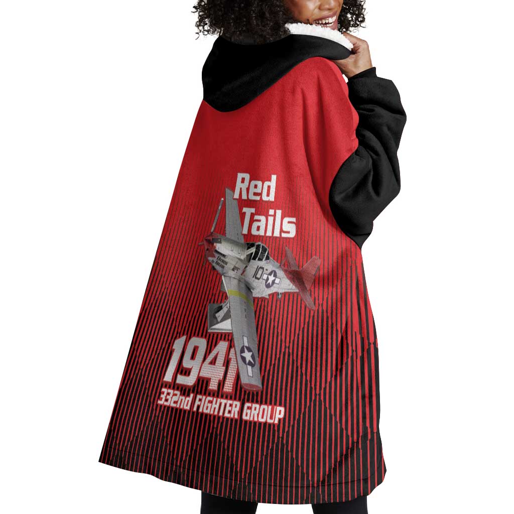 Tuskegee Red Tails Airmen Wearable Blanket Hoodie 332nd Fighter Group - Black Red - African Pride