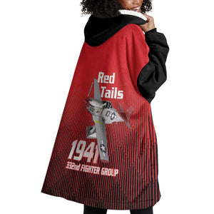 Tuskegee Red Tails Airmen Wearable Blanket Hoodie 332nd Fighter Group - Black Red - African Pride
