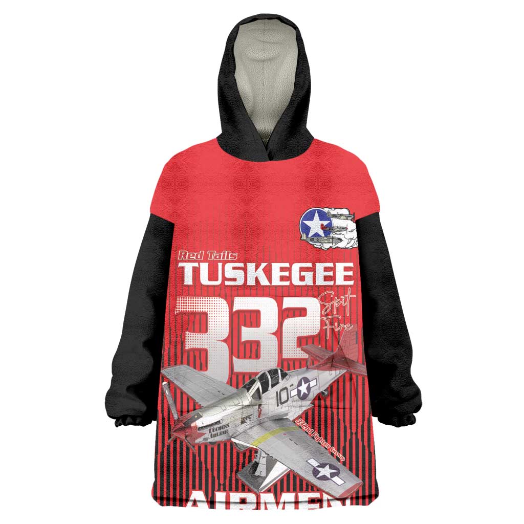 Tuskegee Red Tails Airmen Wearable Blanket Hoodie 332nd Fighter Group - Black Red - African Pride