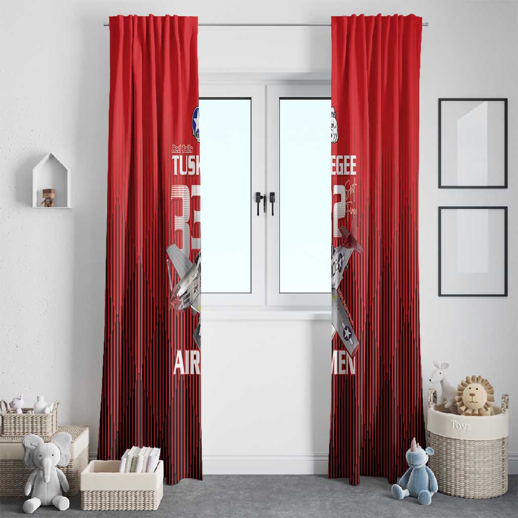 Tuskegee Red Tails Airmen Window Curtain 332nd Fighter Group - Black Red - African Pride