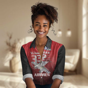 Tuskegee Red Tails Airmen Women Casual Shirt 332nd Fighter Group - Black Red - African Pride