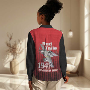 Tuskegee Red Tails Airmen Women Casual Shirt 332nd Fighter Group - Black Red - African Pride
