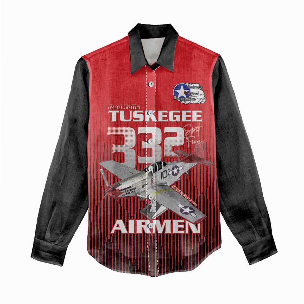 Tuskegee Red Tails Airmen Women Casual Shirt 332nd Fighter Group - Black Red - African Pride