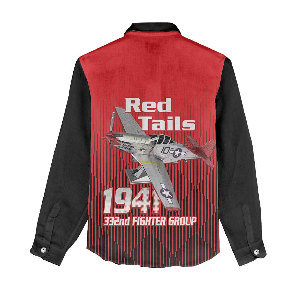 Tuskegee Red Tails Airmen Women Casual Shirt 332nd Fighter Group - Black Red - African Pride