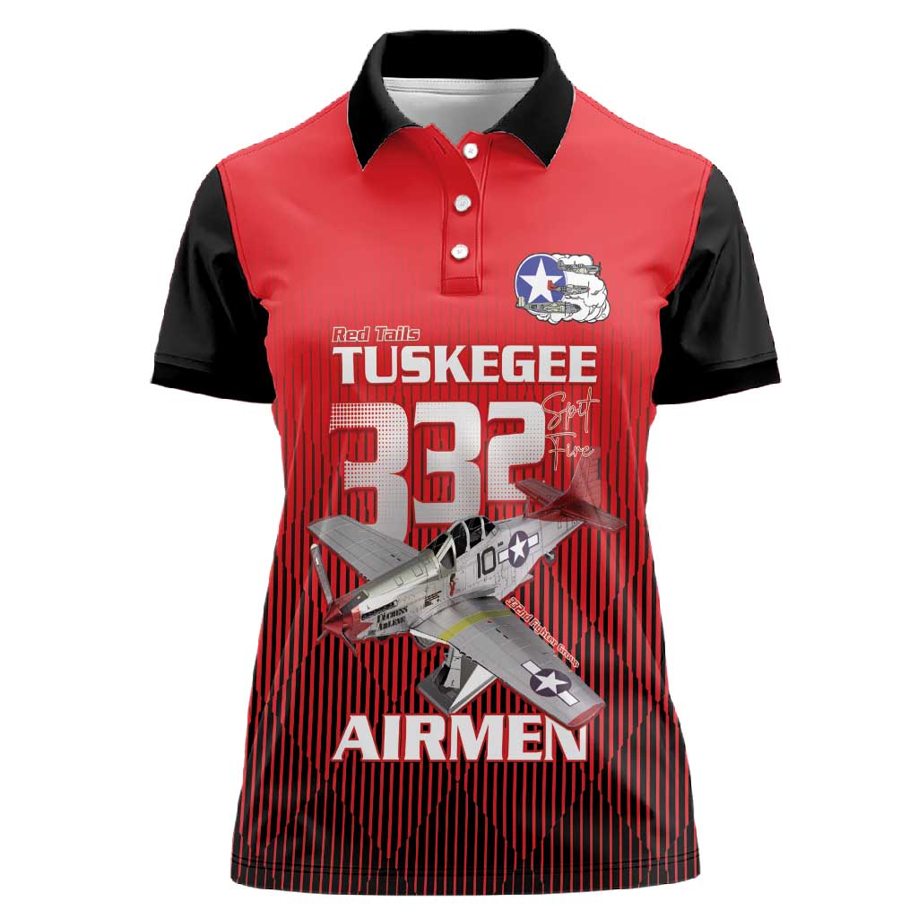 Tuskegee Red Tails Airmen Women Polo Shirt 332nd Fighter Group - Black Red - African Pride
