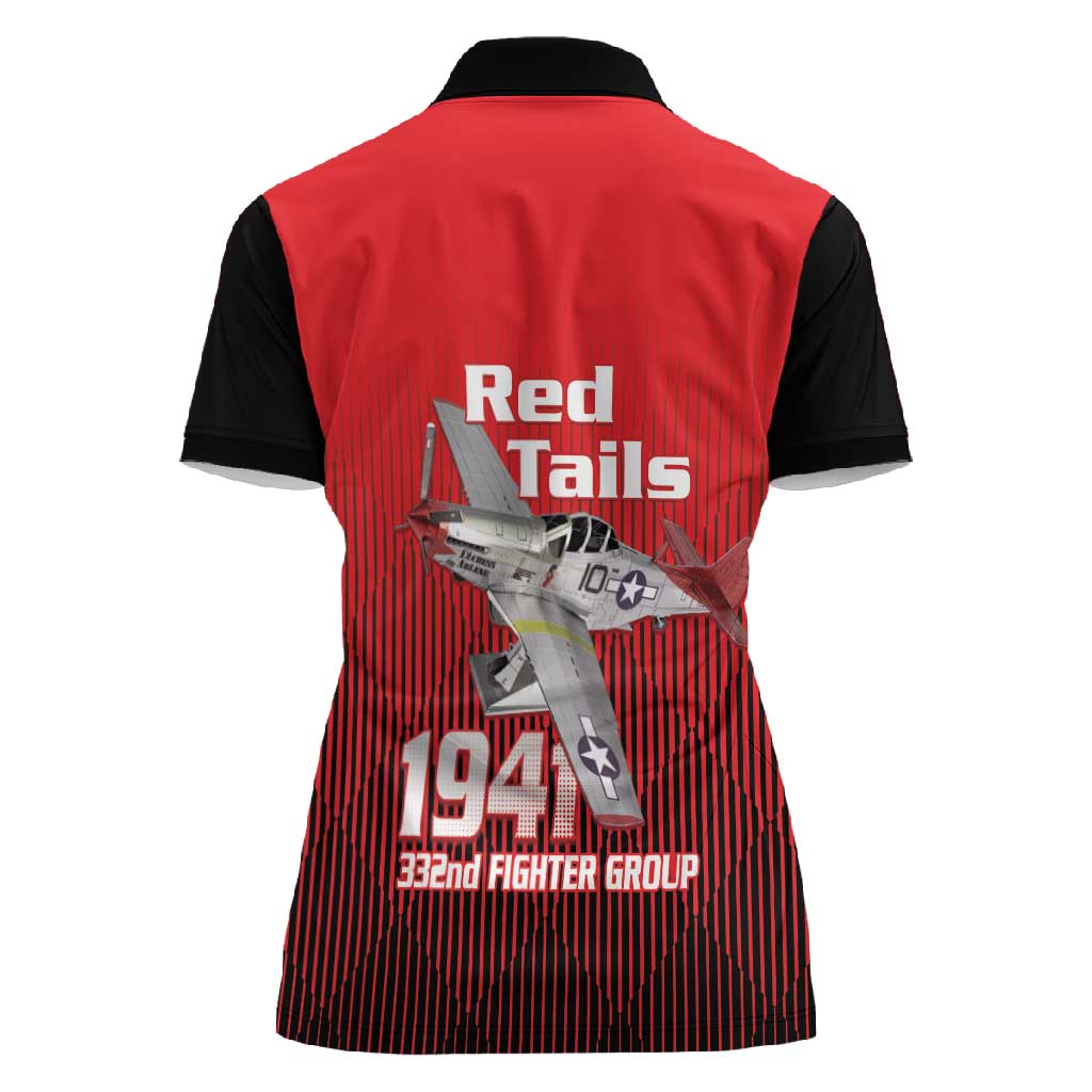 Tuskegee Red Tails Airmen Women Polo Shirt 332nd Fighter Group - Black Red - African Pride