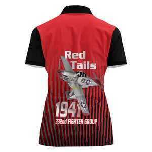 Tuskegee Red Tails Airmen Women Polo Shirt 332nd Fighter Group - Black Red - African Pride