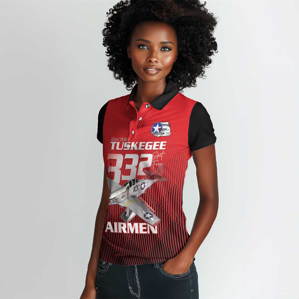 Tuskegee Red Tails Airmen Women Polo Shirt 332nd Fighter Group - Black Red - African Pride