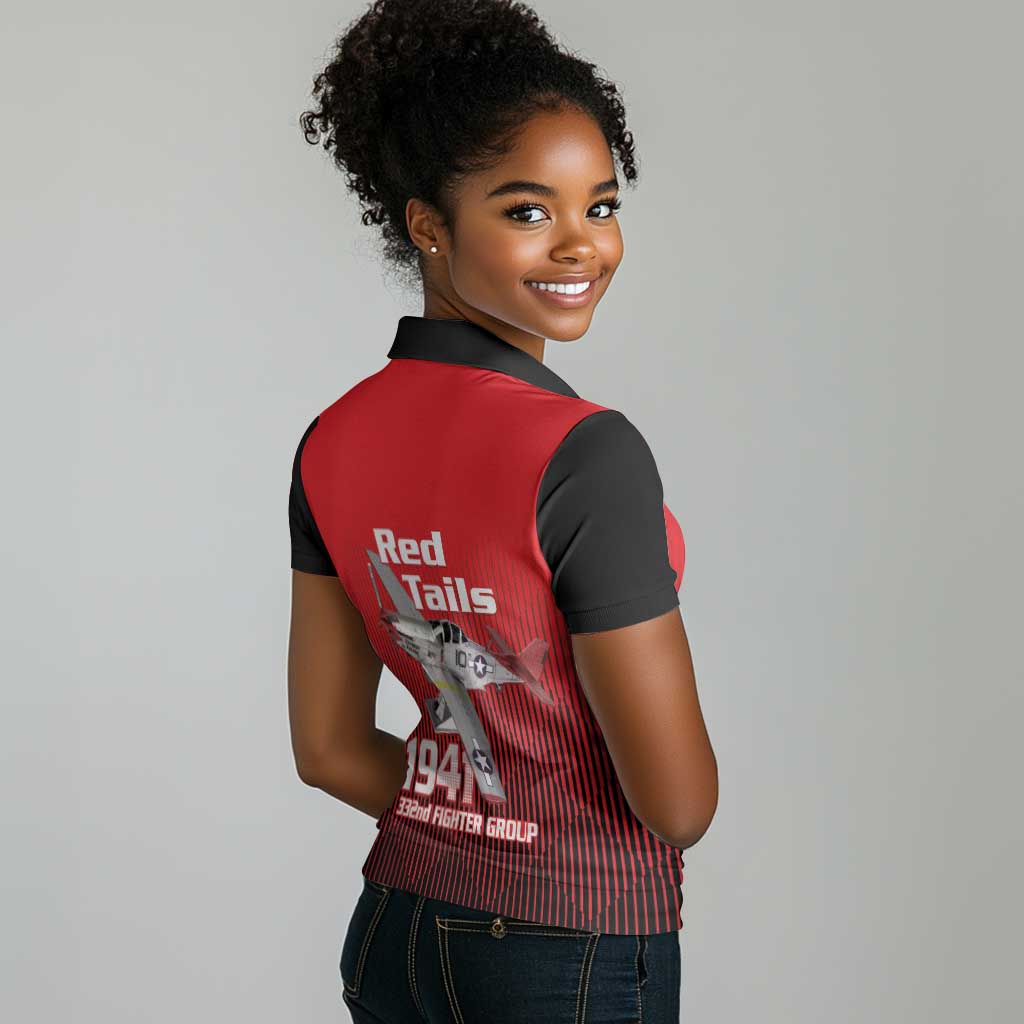Tuskegee Red Tails Airmen Women Polo Shirt 332nd Fighter Group - Black Red - African Pride