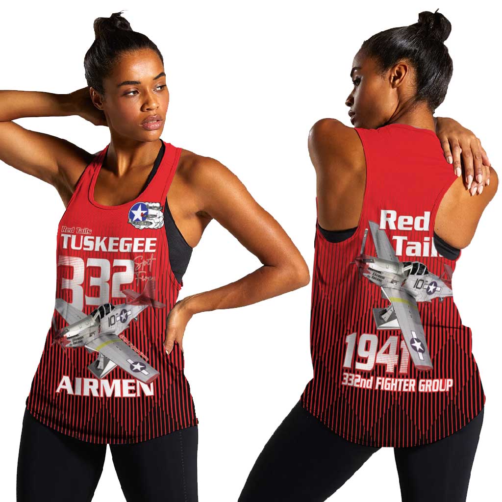 Tuskegee Red Tails Airmen Women Racerback Tank 332nd Fighter Group - Black Red - African Pride