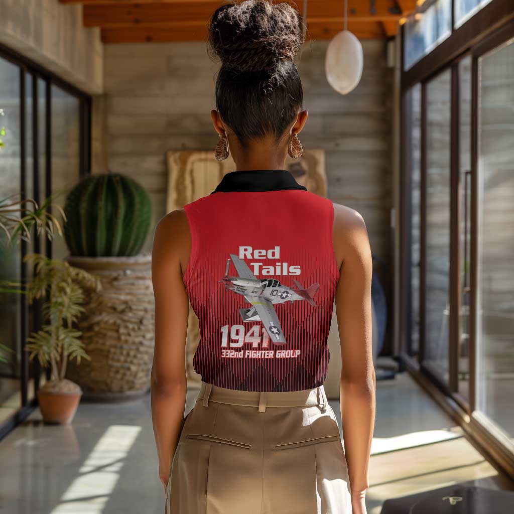 Tuskegee Red Tails Airmen Women Sleeveless Polo Shirt 332nd Fighter Group - Black Red - African Pride