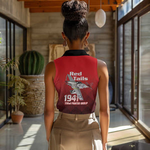 Tuskegee Red Tails Airmen Women Sleeveless Polo Shirt 332nd Fighter Group - Black Red - African Pride