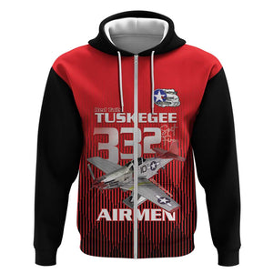 Tuskegee Red Tails Airmen Zip Hoodie 332nd Fighter Group - Black Red - African Pride