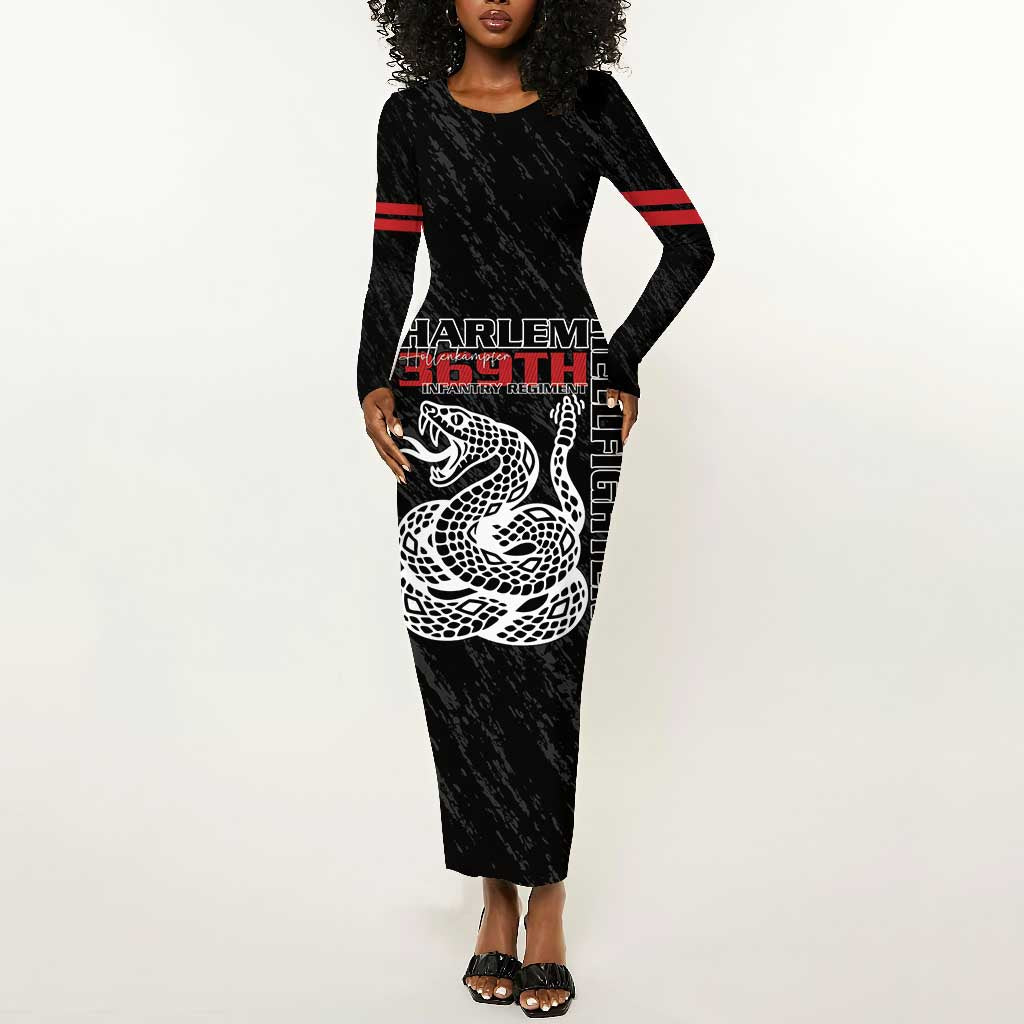 Harlem Hellfighters Long Sleeve Bodycon Dress Harlem Rattlers - Don't Tread on Me - African Pride