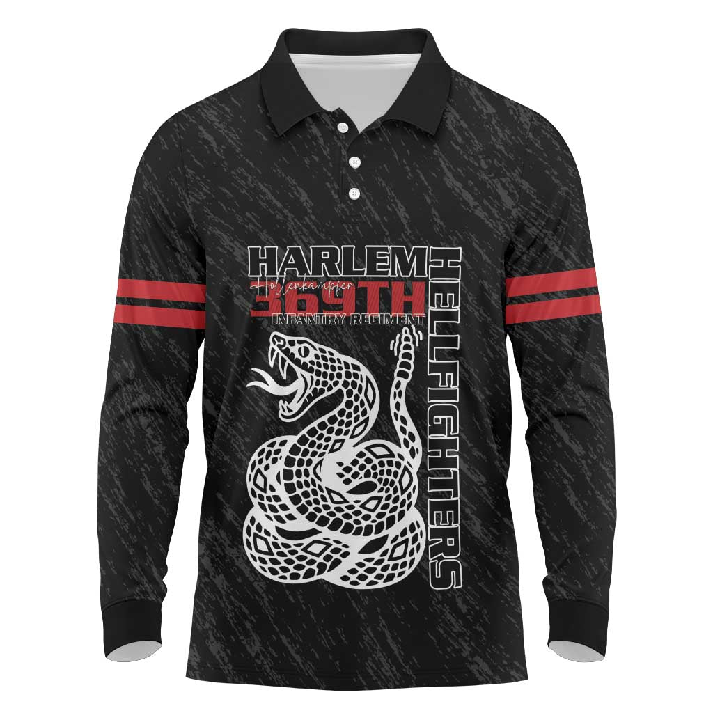 Harlem Hellfighters Long Sleeve Polo Shirt Harlem Rattlers - Don't Tread on Me - African Pride