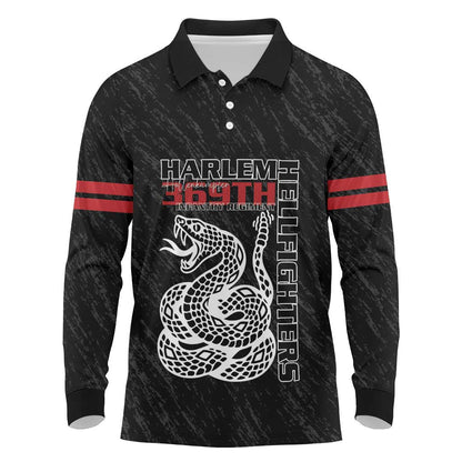 Harlem Hellfighters Long Sleeve Polo Shirt Harlem Rattlers - Don't Tread on Me - African Pride