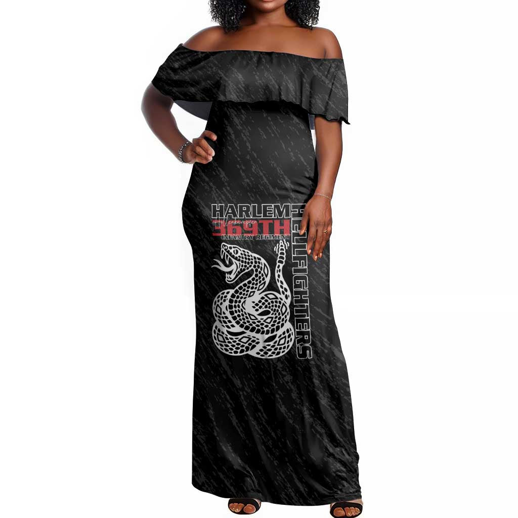 Harlem Hellfighters Off Shoulder Maxi Dress Harlem Rattlers - Don't Tread on Me - African Pride