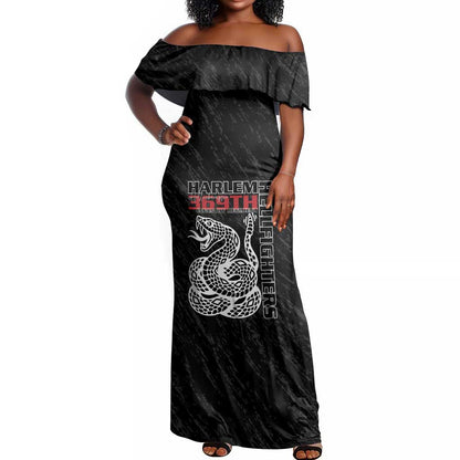 Harlem Hellfighters Off Shoulder Maxi Dress Harlem Rattlers - Don't Tread on Me - African Pride