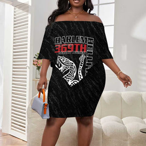 Harlem Hellfighters Off Shoulder Short Dress Harlem Rattlers - Don't Tread on Me - African Pride