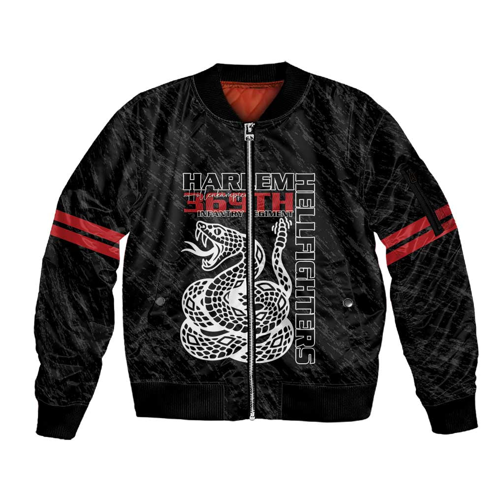 Harlem Hellfighters Sleeve Zip Bomber Jacket Harlem Rattlers - Don't Tread on Me - African Pride