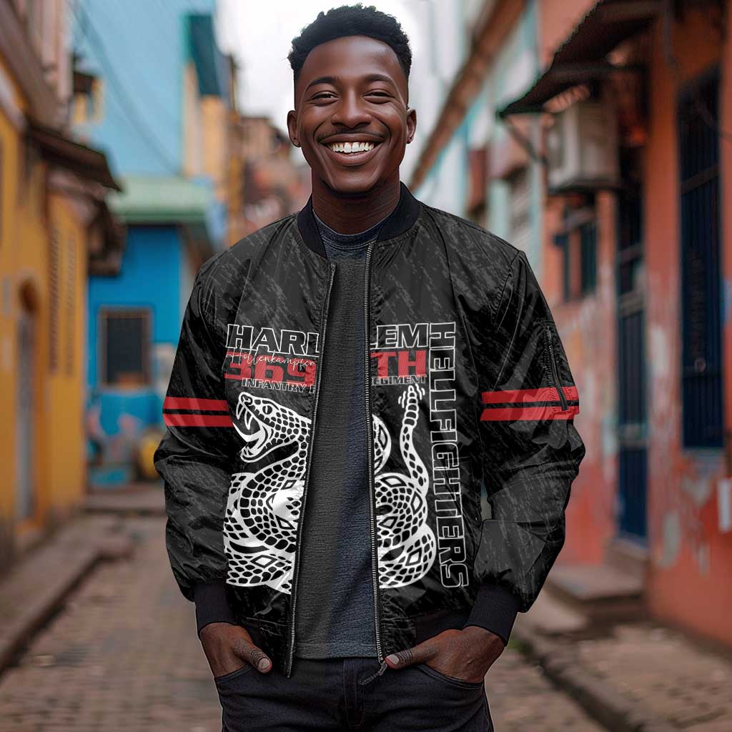 Harlem Hellfighters Sleeve Zip Bomber Jacket Harlem Rattlers - Don't Tread on Me - African Pride