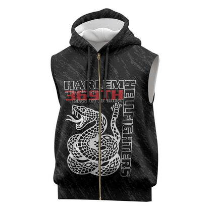 Harlem Hellfighters Sleeveless Zip Hoodie Harlem Rattlers - Don't Tread on Me - African Pride