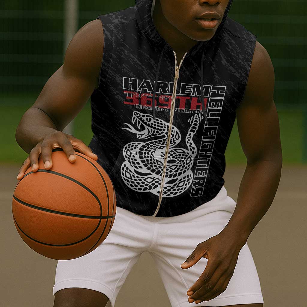 Harlem Hellfighters Sleeveless Zip Hoodie Harlem Rattlers - Don't Tread on Me - African Pride