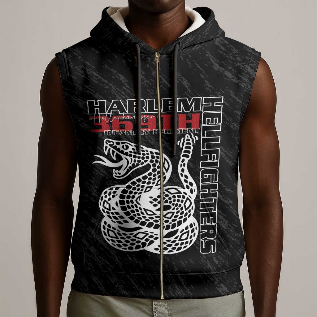 Harlem Hellfighters Sleeveless Zip Hoodie Harlem Rattlers - Don't Tread on Me - African Pride