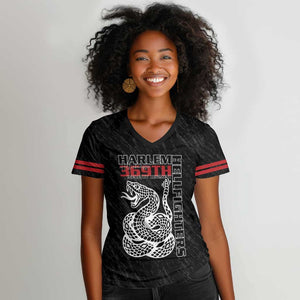 Harlem Hellfighters Women V-Neck T-Shirt Harlem Rattlers - Don't Tread on Me - African Pride