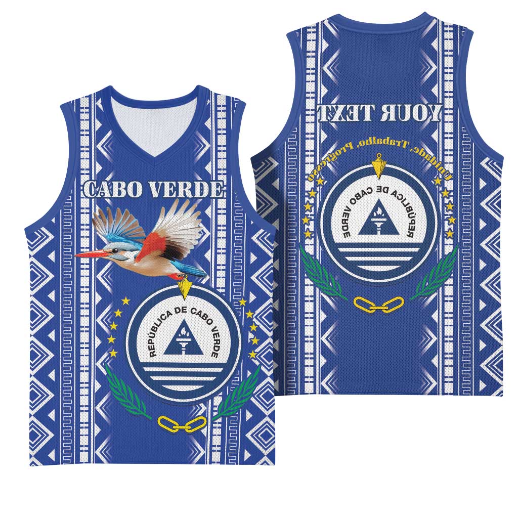 Personalised Cape Verde Basketball Jersey Grey Headed Kingfisher - Coat Of Arms - African Pride
