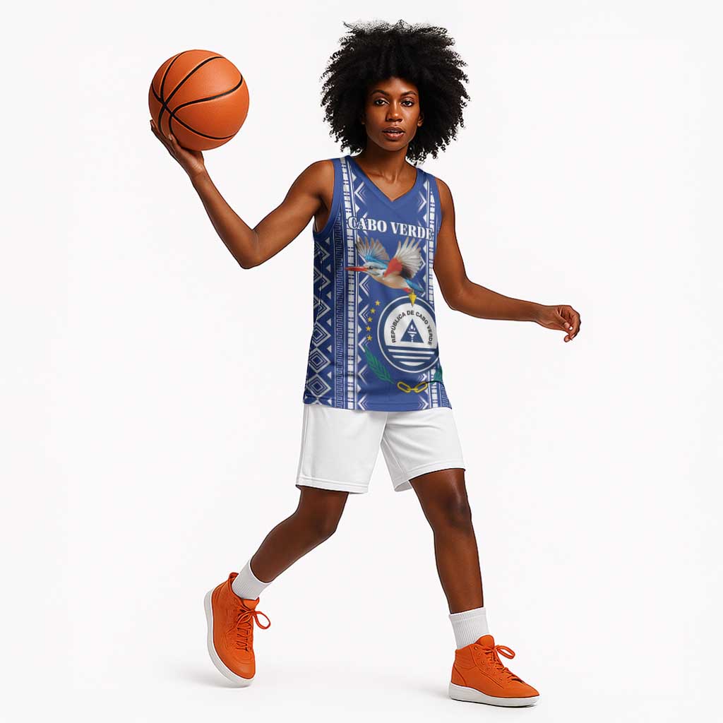 Personalised Cape Verde Basketball Jersey Grey Headed Kingfisher - Coat Of Arms - African Pride