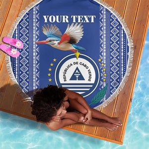 Personalised Cape Verde Beach Blanket Grey Headed Kingfisher - Coat Of Arms