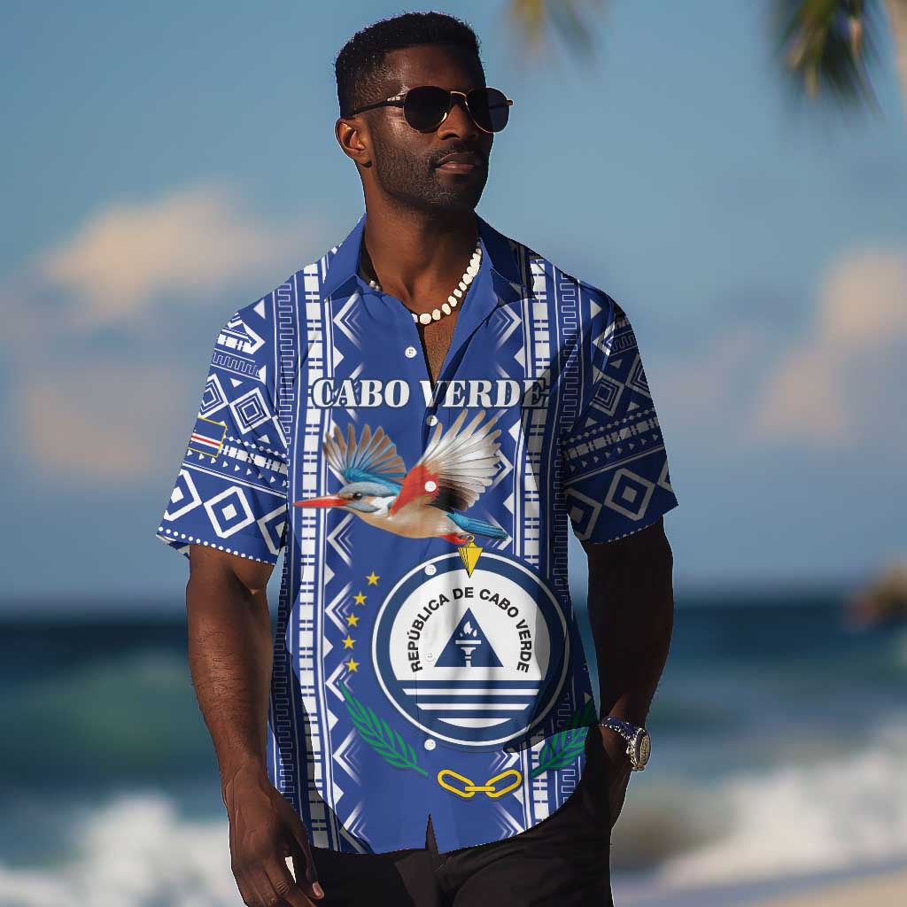 Personalised Cape Verde Hawaiian Shirt Grey Headed Kingfisher - Coat Of Arms