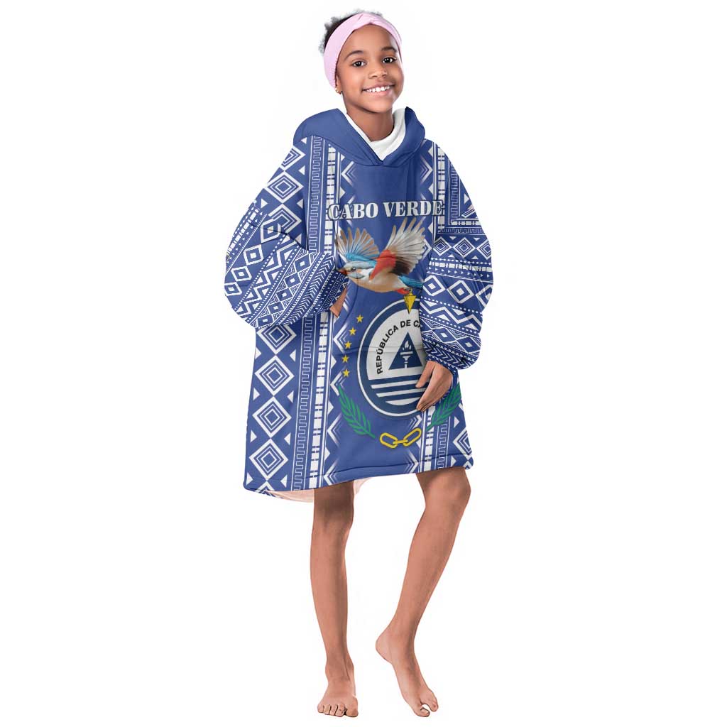 Personalised Cape Verde Kid Wearable Blanket Hoodie Grey Headed Kingfisher - Coat Of Arms