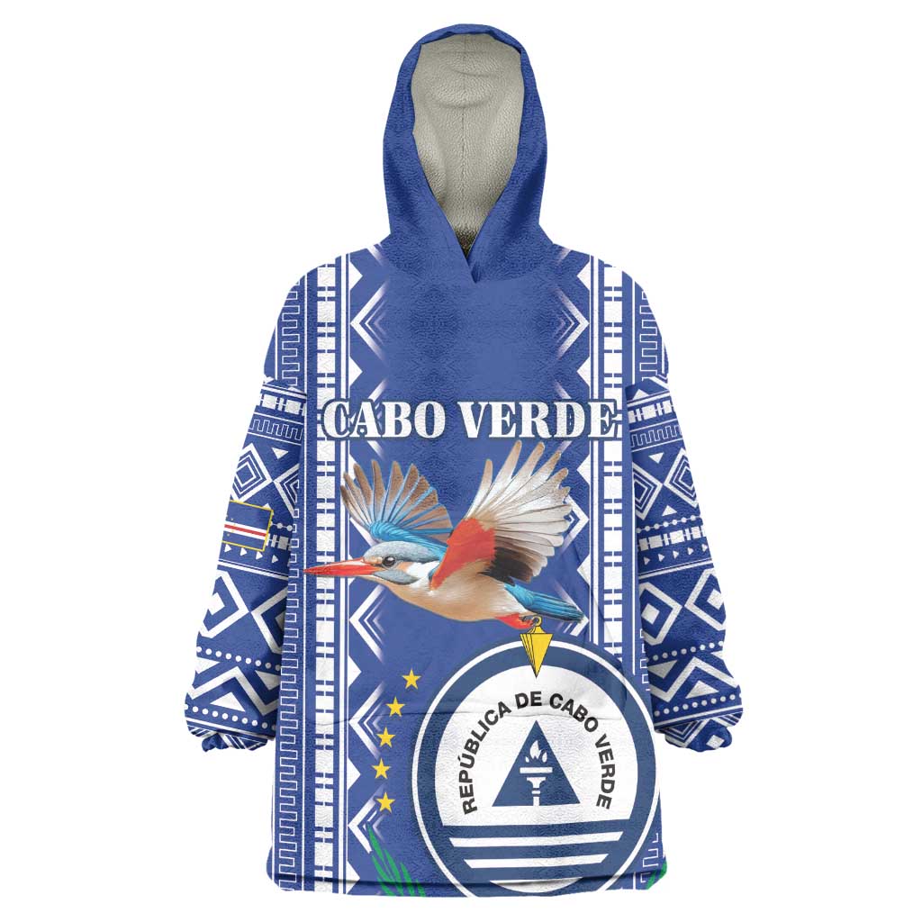 Personalised Cape Verde Kid Wearable Blanket Hoodie Grey Headed Kingfisher - Coat Of Arms