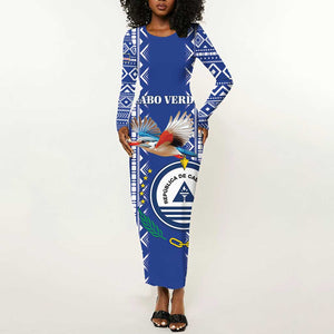 Personalised Cape Verde Long Sleeve Bodycon Dress Grey Headed Kingfisher - Coat Of Arms LT15