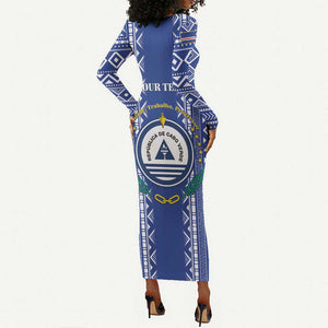 Personalised Cape Verde Long Sleeve Bodycon Dress Grey Headed Kingfisher - Coat Of Arms LT15